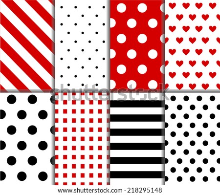 Jumbo and Small Polka Dot and Diagonal Stripes Patterns in Red Black and White color Pattern Swatches made with Global Colors Dots squares lines and hearts design Vector background eps10 Jumbo and Small Polka Dot and Diagonal Stripes Patterns in Red Black and White color Pattern Swatches made with Global Colors Dots squares lines and hearts design Vector background eps10