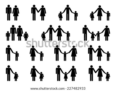 People family pictogram. Set of man, women, boy and girl silhouette icon. vector art image illustration, isolated on white background