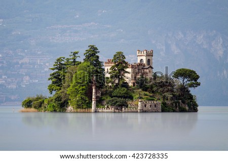 Little island Isola di Loreto on Iseo Lake, Italy