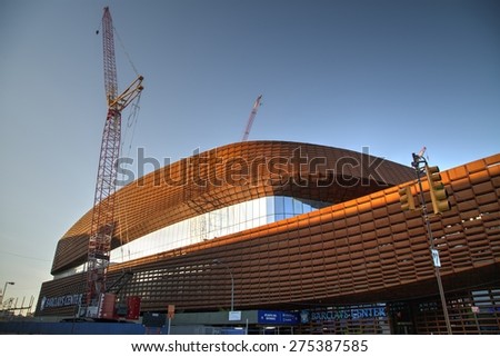Brooklyn, New York, USA, May 3, 2015: Barclays Center in construction during the early morning. May 3, 2015 in Brooklyn, USA.