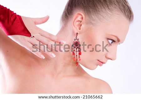 beautiful woman with red earring