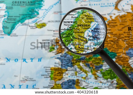map of Sweden through magnifying glass