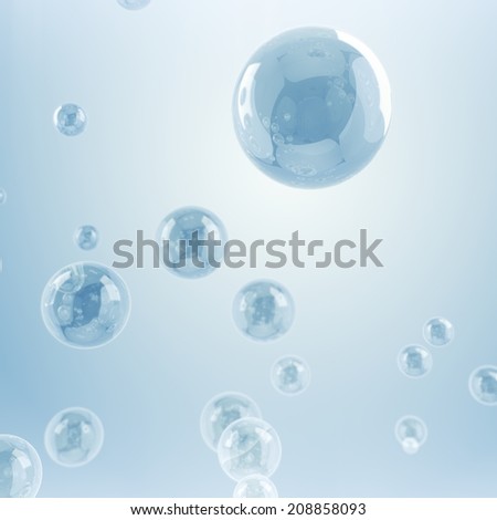 Soap bubbles isolated on blue gradient background