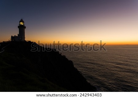 The famous Byron Bay Lighthouse in Australia at sunrise