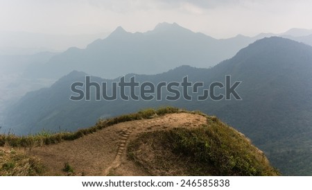 the steep mountain scape at the border between thailand and laos