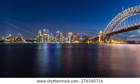 SYDNEY, AUSTRALIA April 02, 2014: Sydney\'s opera house and the CBD seen from Bradfield Park
