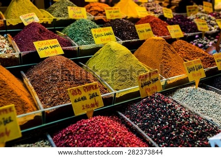 Spices and tea on a bazaar in istanbul