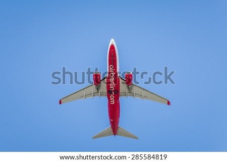 BERLIN, GERMANY July 06, 2015: An air berlin airplane photographed from the ground