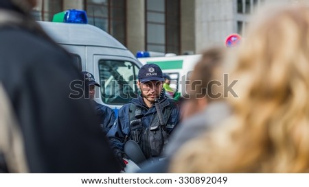 Heidelberg, Germany - October 24, 2015 - Counterdemonstration against radicals of the right wing