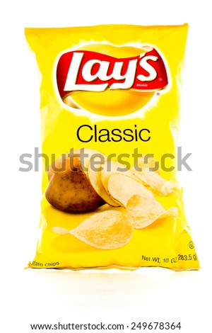 Winneconne, WI - 3 February 2015: Bag of 10 OZ Frito Lay Classic potato chips. Frito-Lay is the worlds largest distributed snack food.