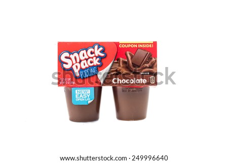 Winneconne, WI - 4 February 2015: Package of Snack Pack Pudding Chocolate flavor. Created in 1984 as pre-packaged and is now owned by ConAgra Foods.