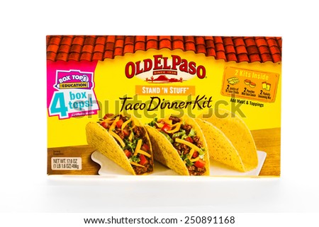 Winneconne, WI - 8 February 2015:  Stand\'n Stuff Old El Paso Taco Dinner Kit which have been in bussines since 1938.
