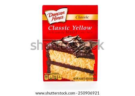 Winneconne, WI - 8 February 2015:  Box of Duncan Hines Classic Yellow cake mix.