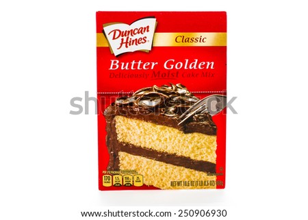 Winneconne, WI - 8 February 2015:  Box of Duncan Hines Classic Butter Golden cake mix.