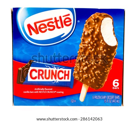 Winneconni, WI - 10 June 2015:  Box of Nestle Crunch ice cream vanilla bars