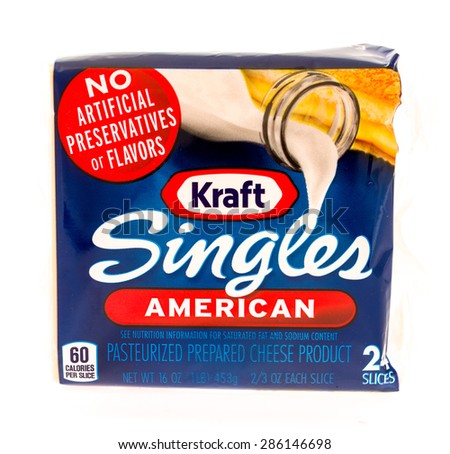 Winneconni, WI - 10 June 2015:  Package of Kraft singles American cheese
