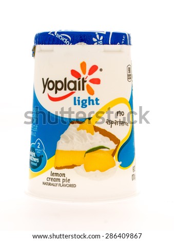 Winneconni, WI - 11 June 2015:  Container of Yoplait light yogurt in lemon cream pie flavor.