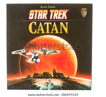 Winneconni, WI - 12 June 2015:  Box of the popular board game of Catan in Star Trek edition.