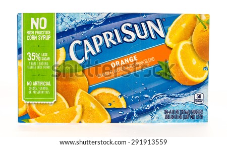 Winneconni, WI - 29 June 2015: Box of Caprisun drinks in orange flavor