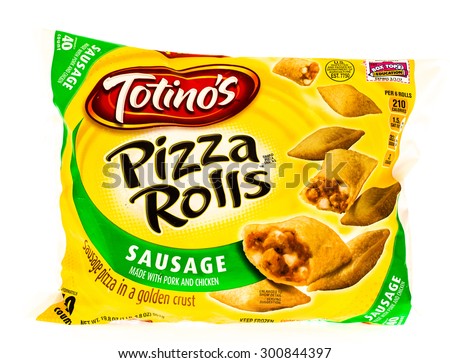 Winneconni, WI - 27 July 2015:  A bag of Totino\'s pizza rolls with sausage