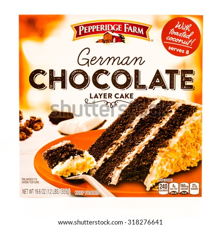 Winneconne, WI -19 Sept 2015: Box of layerd German chocolate cake made by Pepperidge farm.