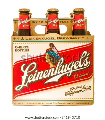 Winneconne, WI - 21 Nov 2015: A six pack of Leinenkugel\'s original beer.