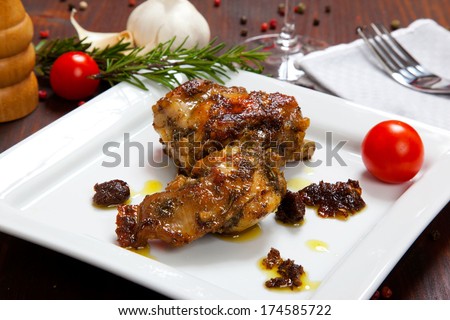 rabbit meat in a dish