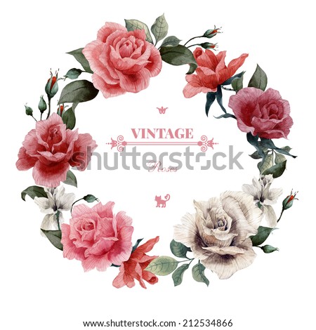 Wreath of roses watercolor can be used as greeting card invitation card for wedding birthday and other holiday and summer background Wreath of roses watercolor can be used as greeting card invitation card for wedding birthday and other holiday and summer background
