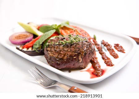 stake with grilled vegetables