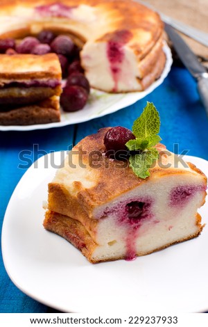 baked pudding with cherry