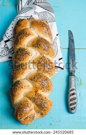 bread, wheaten long loaf with poppy