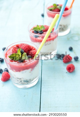 fresh natural yogurt with granola and fresh berries