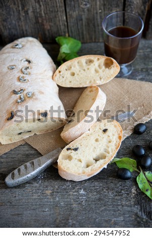 Italian bread ciabatta with olives