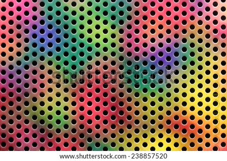 Colorful painted metal sheet perforated with round holes