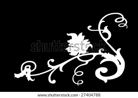 A white on black illustration of a vine scroll for use as clip-art