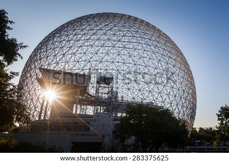 MONTREAL, CANADA - AUGUST 18: The Montreal Biosphere at sunrise on August 18, 2014 in Montreal, Canada. The Biosphere is a museum dedicated to the environment and it is located at Parc Jean-Drapeau.