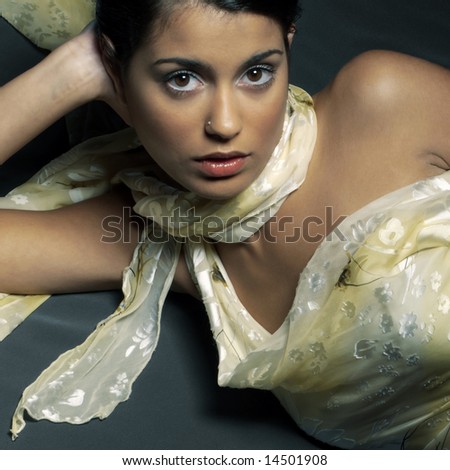 stock photo : portrait of a young girl with short hair, make-up detail