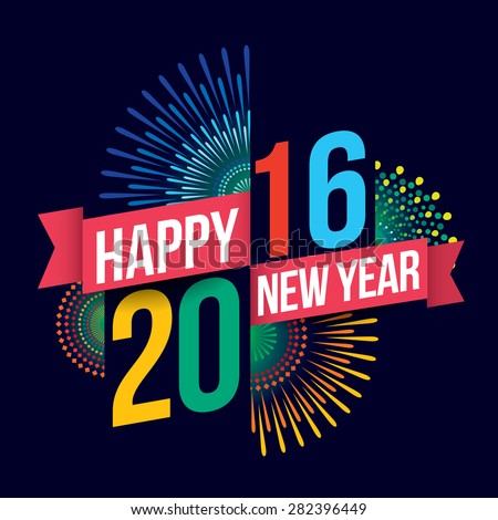 Vector illustration of Colorful fireworks. Happy new year 2016 theme