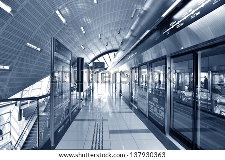 DUBAI - OCTOBER 22: Dubai Metro Terminal on October 22, 2012 in Dubai, United Arab Emirates. The Metro is one of most effective way to explore and discover Dubai City.