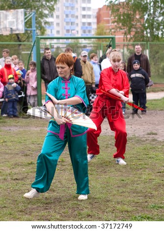 VITEBSK, BELARUS - May 16: Performance of group of oriental combat sports on sports holiday May, 16, 2009 in Vitebsk, Belarus