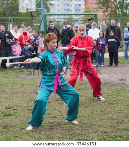 VITEBSK, BELARUS - MAY 16: Performance of group of oriental combat sports on sports holiday May, 16, 2009 in Vitebsk, Belarus.