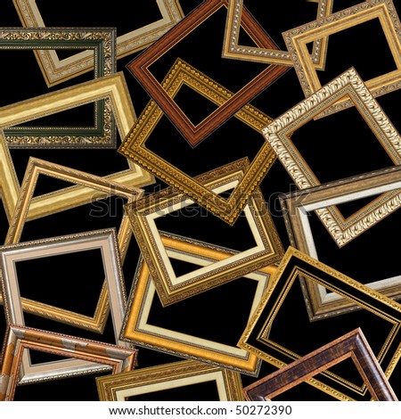 set of gold picture frames with a decorative pattern