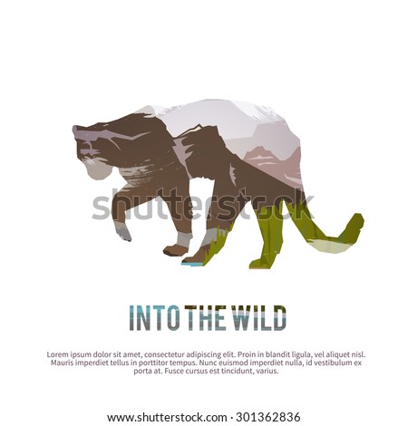 Vector poster on themes: wild animals of Canada, survival in the wild, hunting, camping, trip. Puma.