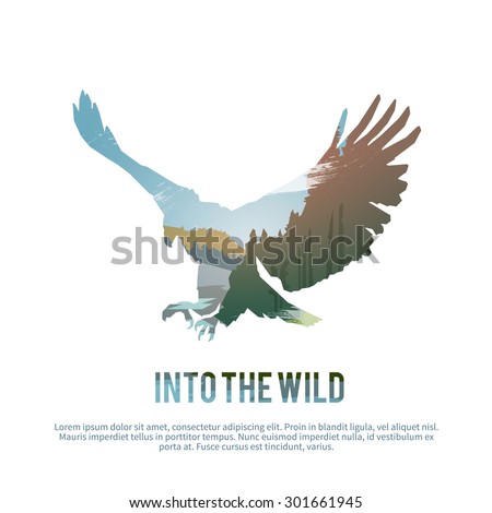 Vector poster on themes: wild animals of Canada, survival in the wild, hunting, camping, trip. Eagle.
