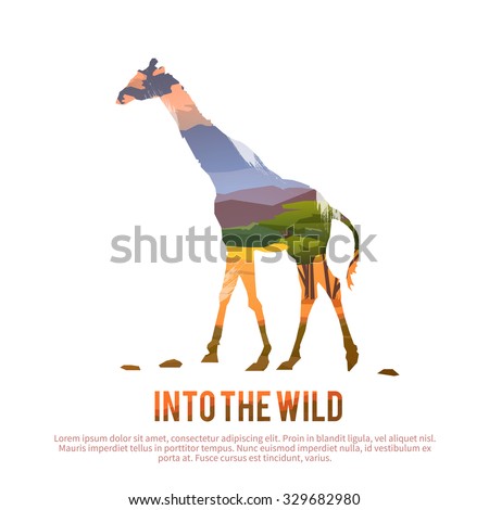 Vector poster on themes: wild animals of Africa, safari, animals of the Savannah, survival in the wild, hunting, camping, trip. Giraffe.