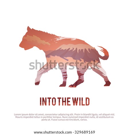 Vector poster on themes: wild animals of Africa, safari, animals of the Savannah, survival in the wild, hunting, camping, trip. Hyena.