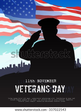 Illustration on the theme: veterans day, 11th November, patriotism, holiday, war, peace, happiness, pride, America, USA, parade. Modern flat design.