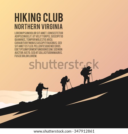 Simple vector background on the theme of Climbing, Trekking, Hiking, Mountaineering. Extreme sports, outdoor recreation, adventure in the mountains, vacation. Achievement. The Alps.