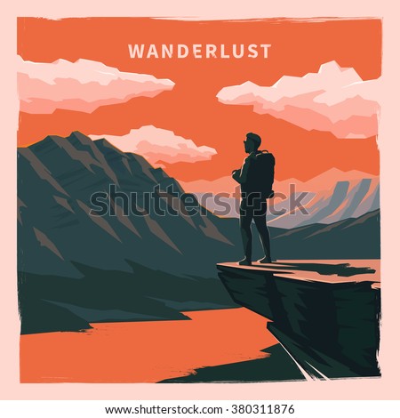 Web vector  illustration on the theme of Climbing, Trekking, Hiking, Walking. Sports, outdoor recreation, adventures in nature, vacation. Wanderlust. Downshifting. Retro flat poster.