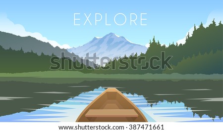 Sailing boat. Mountain landscape. Mountain lake. Outdoor recreation. Vector illustration.